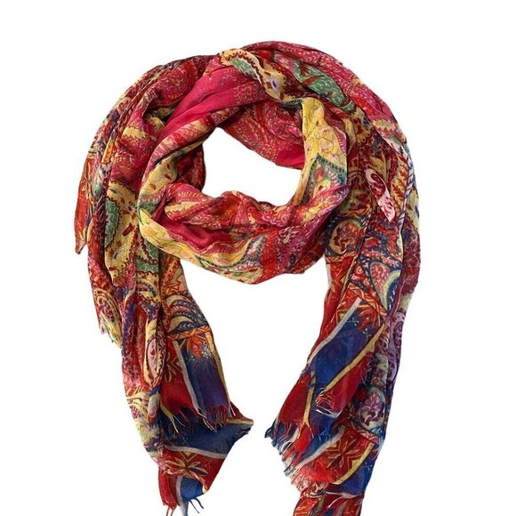 Colorful Floral Extra Large Pink Red Scarf Head Wrap Cover-Up Sarong Swaddle - Picture 2 of 4